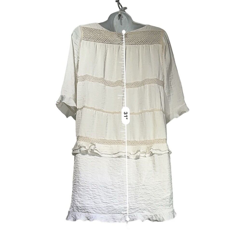 Who What Wear White Ivory Ruffle Tiered Crochet 3/4 Sleeve Short Dress Size S - Picture 5 of 7